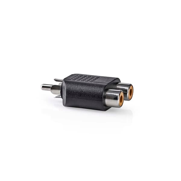 subwoofer Adapter | RCA Han | 2x RCA Hun | Nikkel belagt | Rett | ABS | Sort | 1 stk. | Boks