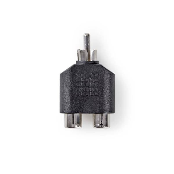 subwoofer Adapter | RCA Han | 2x RCA Hun | Nikkel belagt | Rett | ABS | Sort | 1 stk. | Boks