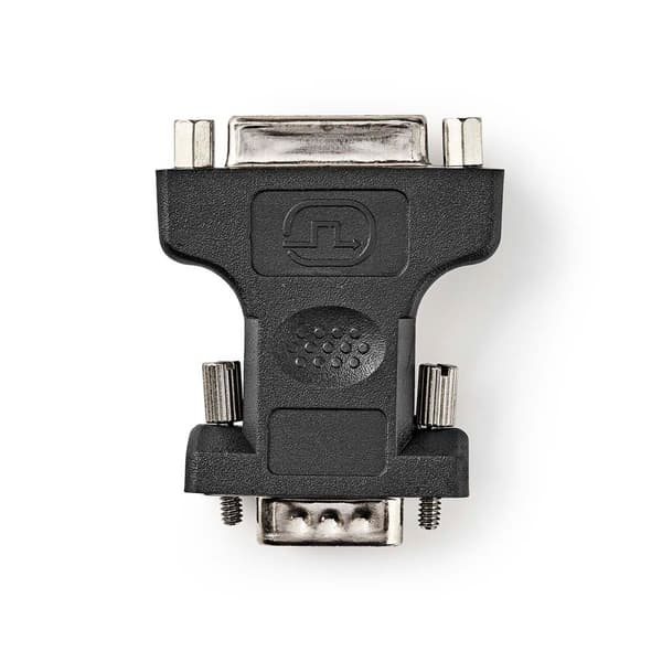 VGA-adapter | VGA Han | DVI-I 24+5-Pins Hun | Nikkel belagt | Rett | ABS / Metall | Sort | Blister