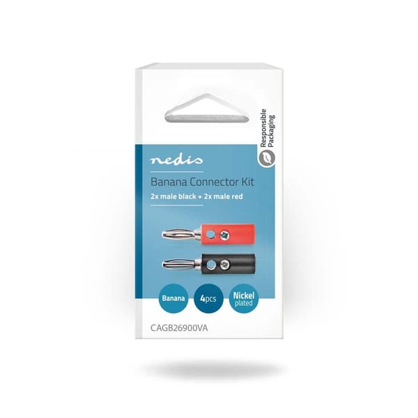Banana Connector | Lige | Han | Nikkelplateret | Skru | Kabeldiameter: 4.5 mm | PVC | Rød / Sort | 4 stk. | Box