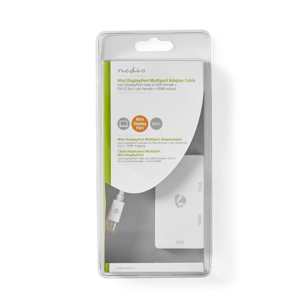Mini DisplayPort kabel | DisplayPort 1.2 | Mini DisplayPort han | DVI-D 24+1-Pins Hun / HDMI™ Input / VGA Hun | 21.6 Gbps | Nikkelplateret | 0.20 m |