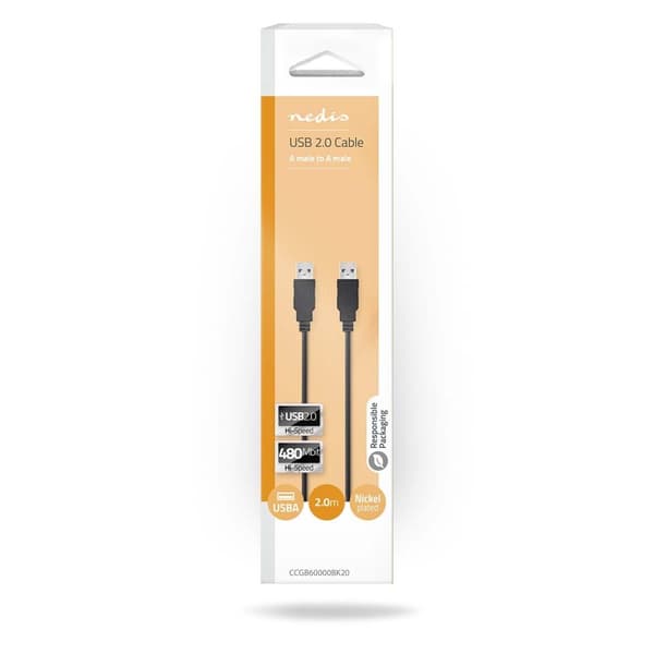 USB-kabel | USB 2.0 | USB-A Han | USB-A Han | 480 Mbps | Nikkel belagt | 2.00 m | Rund | PVC | Sort | Boks
