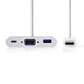 Miniatyrbild 2 av 3: USB Multi-Port Adapter | USB 3.1 | USB-C™ Hane | USB-A Hona / USB-C™ Hona / VGA hona 15p | 5 Gbps | 0.20 m | Rund | Nickelplaterad | PVC | Vit | Blist