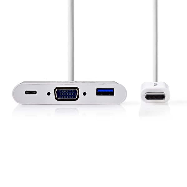 USB Multi-Port Adapter | USB 3.1 | USB-C™ Hane | USB-A Hona / USB-C™ Hona / VGA hona 15p | 5 Gbps | 0.20 m | Rund | Nickelplaterad | PVC | Vit | Blist