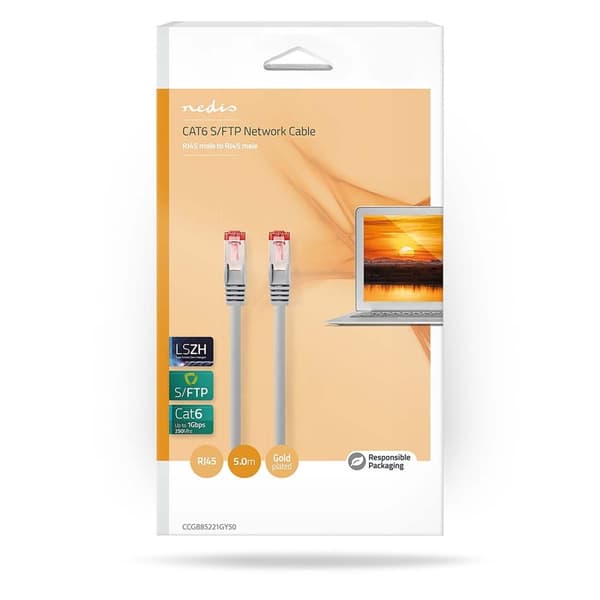 Kat 6 kabel | RJ45 Han | RJ45 Han | S/FTP | 5.00 m | Runde | LSZH / PVC | Grå | Box