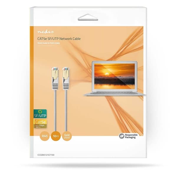 CAT5e nettverkskabel | SF/UTP | RJ45 Han | RJ45 Han | 10.0 m | Rund | PVC | Grå | Boks