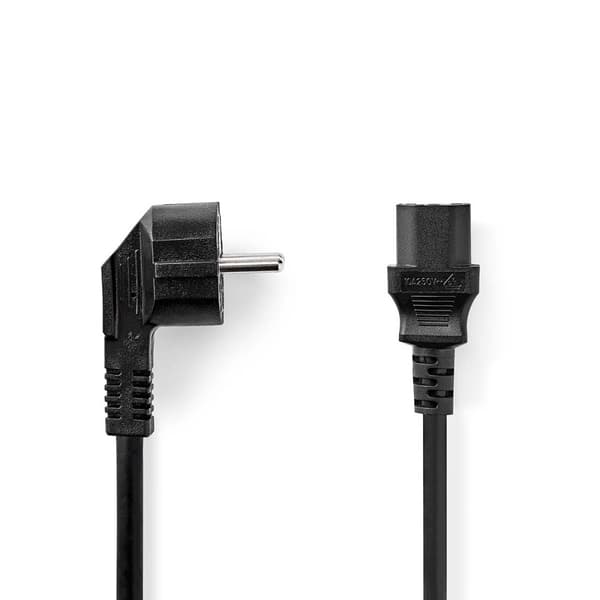 Strömkabel | Strömkontakt Hane | IEC-320-C13 | Vinklat | Rak | Nickelplaterad | 2.00 m | Rund | PVC | Svart | Låda
