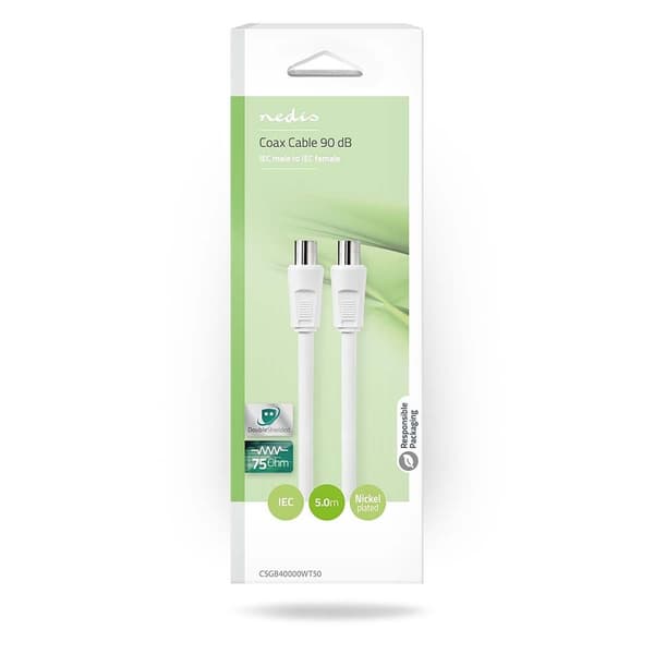 Coax Cable | IEC (Coax) Han | IEC (Coax) Hun | Nikkelplateret | 90 dB | 75 Ohm | Dobbelt afskærmet | 5.00 m | Runde | PVC | Hvid | Box