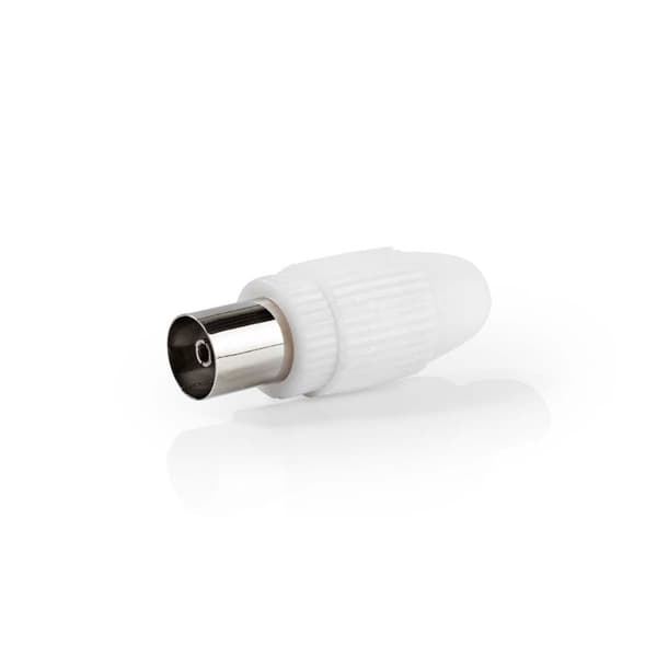 IEC (coax) | Rak | Hane / Hona | Nickelplaterad | 75 Ohm | Skruva | Kabel input diameter: 7.0 mm | Metall / PVC | Vit | 2 st. | Låda