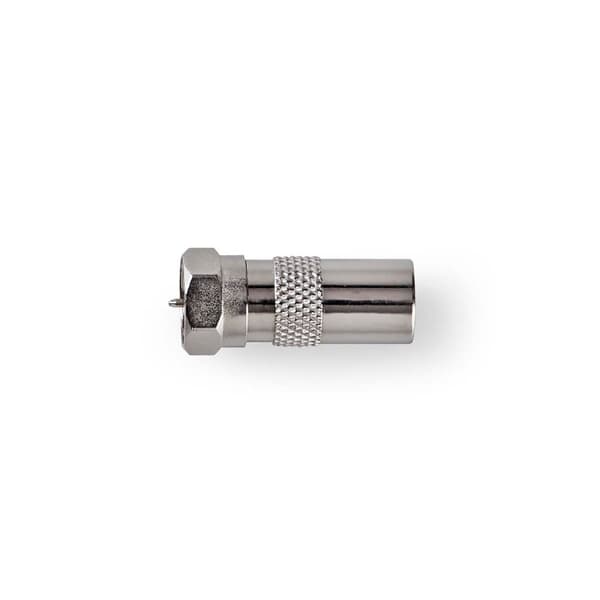 Satellite & Antenne Adapter | F Han | IEC (Coax) Han | Nikkel belagt | 75 Ohm | Rett | Metall | Sølv | 1 stk. | Boks