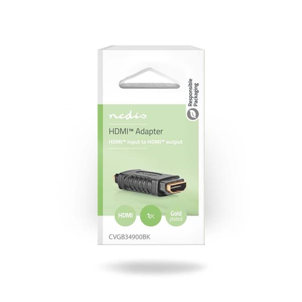 HDMI™ Adapter | HDMI™ Hun | HDMI™ Hun | Gull belagt | Rett | ABS | Sort | 1 stk. | Boks