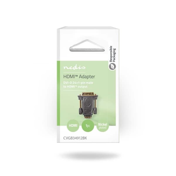 HDMI™ Adapter | DVI-D 24+1-Pin Hane | HDMI™ Utgång | Nickelplaterad | Rak | ABS | Svart | 1 st. | Låda