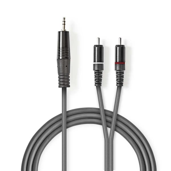 Stereoljudkabel | 3.5 mm Hane | 2x RCA Hane | Nickelplaterad | 3.00 m | Rund | Mörkgrå | Kartonghylsa