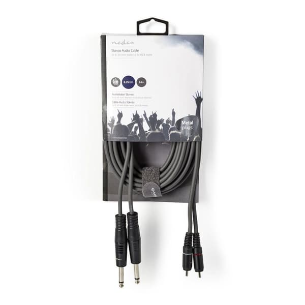Stereoäänikaapeli | 2x 6.35 mm uros | 2x RCA uros | Niklattu | 5.00 m | Pyöreä | Tummanharmaa | Pahvikotelo