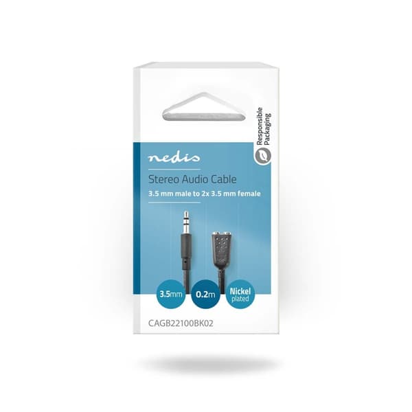 Stereo lydkabel | 3.5 mm Han | 2 stk. 3.5 mm, hunn | Nikkel belagt | 0.20 m | Rund | Boks