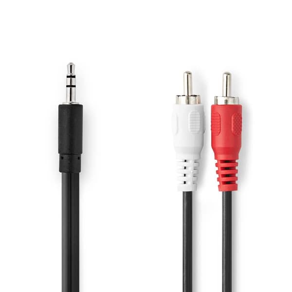 Stereo Audio kabel | 3.5 mm Hanstik | 2x RCA Hanstik | Nikkelplateret | 1.50 m | Runde | Sort | Box