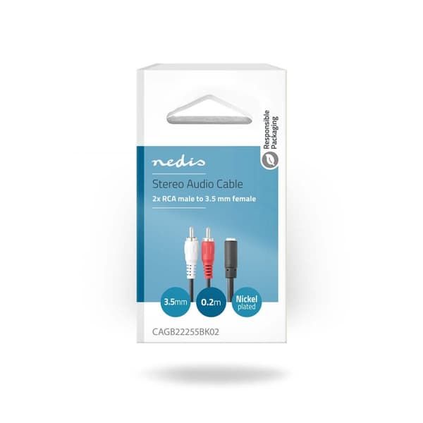 Stereoäänikaapeli | 2x RCA uros | 3.5 mm naaras | Niklattu | 0.20 m | Pyöreä | Laatikko