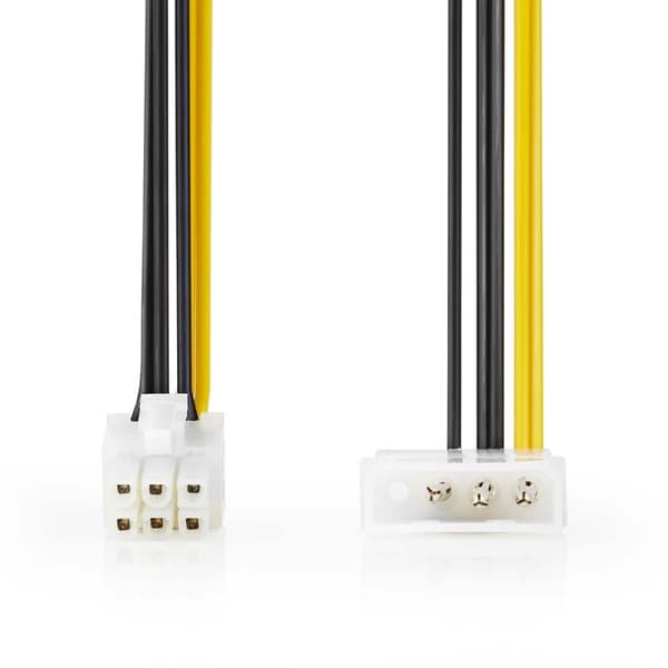Intern Strømkabel | Molex Han | PCI Express Han | Gull belagt | 0.20 m | Rund | PVC | Gul / Sort | Konvolutt
