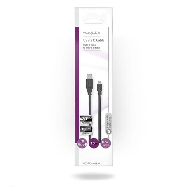 USB-kabel | USB 2.0 | USB-A Hane | USB Micro-B Hane | 480 Mbps | Nickelplaterad | 1.00 m | Platt | PVC | Svart | Plastpåse