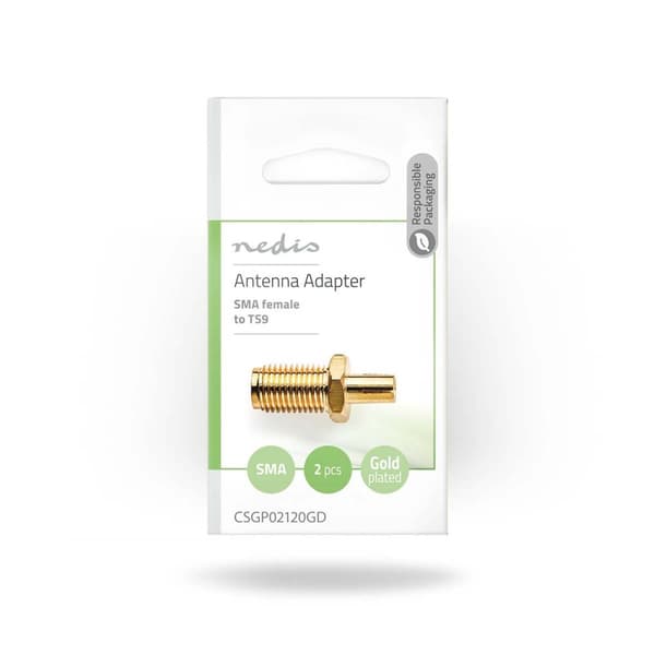 SMA adapter | SMA Hun | TS9 | Guldplateret | 50 Ohm | Lige | Kobber | Guld | 2 stk. | Konvolut
