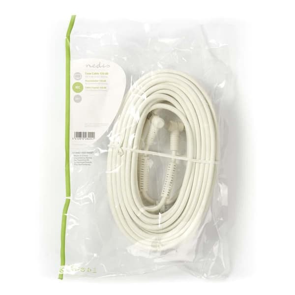 Koaxialkabel | IEC (Koax) Hane | IEC (Koax) Hona | Nickelplaterad | 120 dB | 75 Ohm | Fyra skydd | 20.0 m | Rund | PVC | Vit | Plastpåse