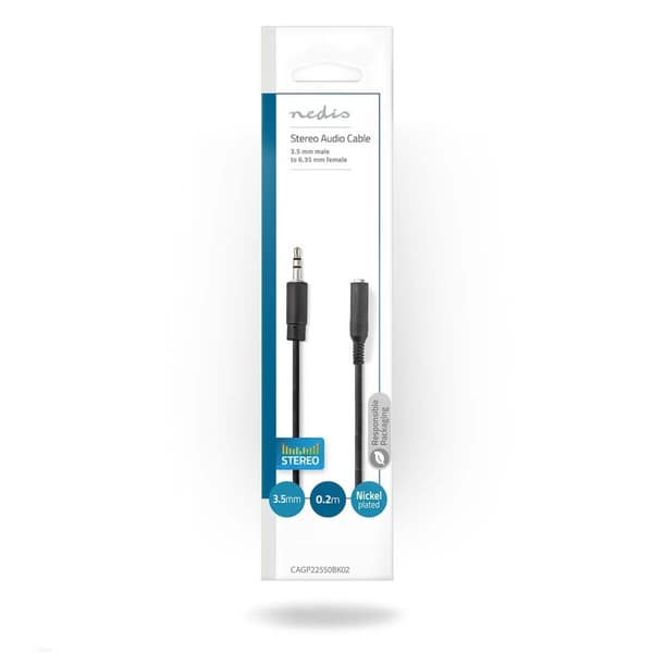 Stereo lydkabel | 3.5 mm Han | 6.35 mm Hun | Nikkel belagt | 0.20 m | Rund | Plastpose