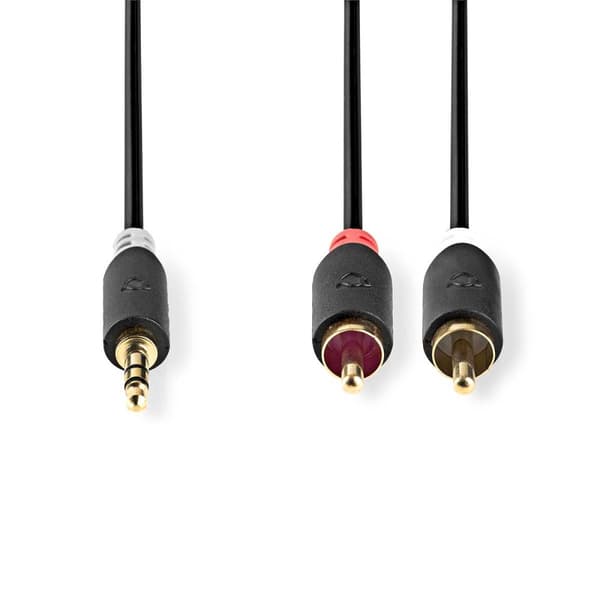 Stereo Audio kabel | 3.5 mm Hanstik | 2x RCA Hanstik | Guldplateret | 1.00 m | Runde | Antracit | Box