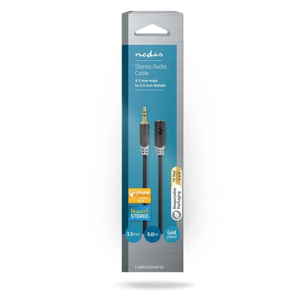 Stereo Audio kabel | 3.5 mm Hanstik | 3.5 mm Hunstik | Guldplateret | 3.00 m | Runde | Antracit | Box