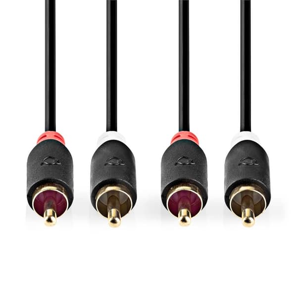 Stereo Audio kabel | 2x RCA Hanstik | 2x RCA Hanstik | Guldplateret | 10.0 m | Runde | Antracit | Box
