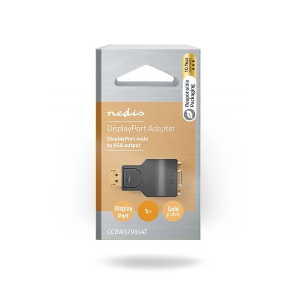 DisplayPort adapter | DisplayPort Han | VGA Hun | 1080p | Guldplateret | Lige | Runde | ABS | Antracit | Box