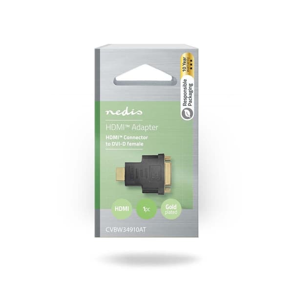 HDMI™ -sovitin | HDMI™ liitin | DVI-D 24+1-Pin Naaras | Kullattu | Suora | ABS-Muovi | Antrasiitti | 1 kpl | Laatikko