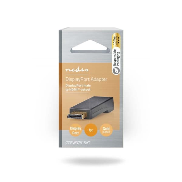 Displayport-adapter | DisplayPort Han | HDMI™ Hun | 4K@30Hz | Gull belagt | Rett | Rund | ABS | ABS | Antrasitt | Boks