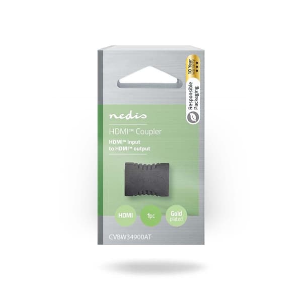 HDMI™ Adapter | HDMI™ Hun | HDMI™ Hun | Gull belagt | Rett | PVC | Antrasitt | 1 stk. | Boks