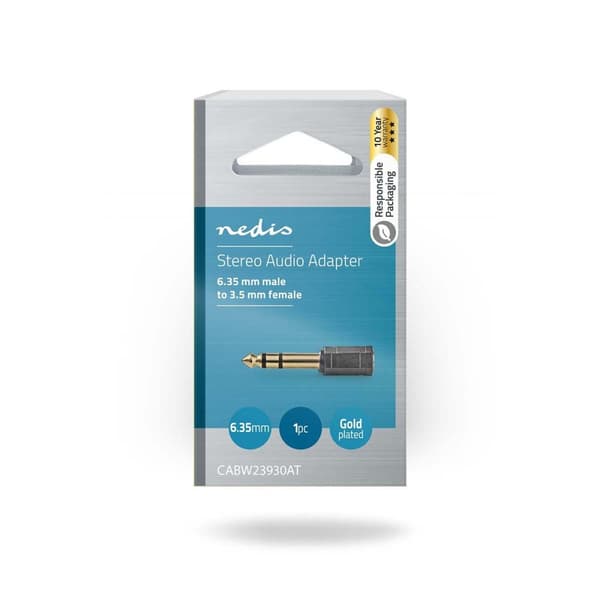 Stereo Audio Adapter | 6.35 mm Hane | 3.5 mm Hona | Guldplaterad | Rak | ABS | Antracit | 1 st. | Låda
