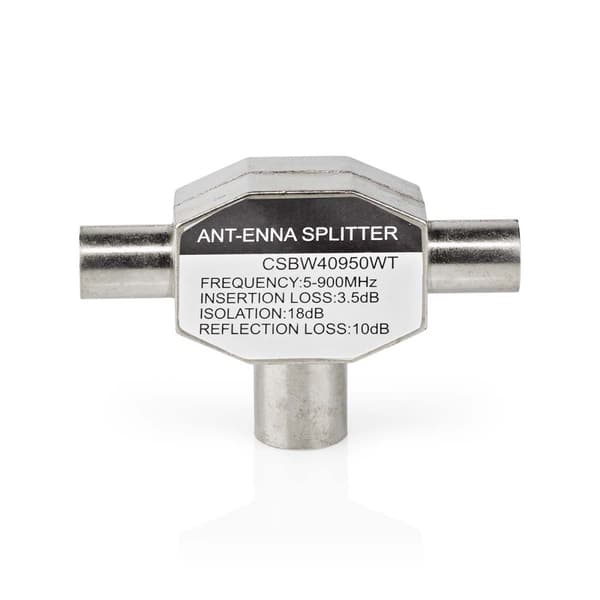 Satellite & Antenne Adapter | 2x Coax Han | IEC (Coax) Hun | Nikkel belagt | 75 Ohm | T-Splitter | Metall | Hvit | 1 stk. | Boks