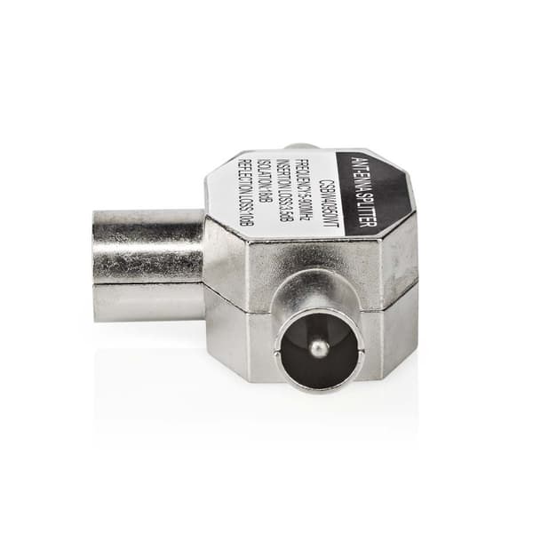 Satellite & Antenne Adapter | 2x Coax Han | IEC (Coax) Hun | Nikkel belagt | 75 Ohm | T-Splitter | Metall | Hvit | 1 stk. | Boks
