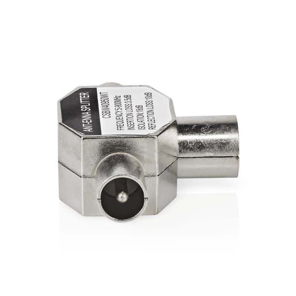 Satellite & Antenne Adapter | 2x Coax Han | IEC (Coax) Hun | Nikkel belagt | 75 Ohm | T-Splitter | Metall | Hvit | 1 stk. | Boks
