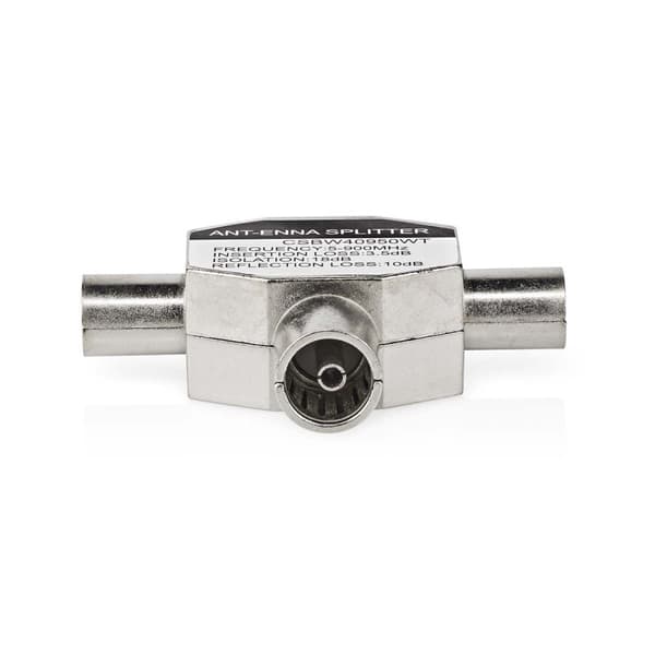 Satellite & Antenne Adapter | 2x Coax Han | IEC (Coax) Hun | Nikkel belagt | 75 Ohm | T-Splitter | Metall | Hvit | 1 stk. | Boks