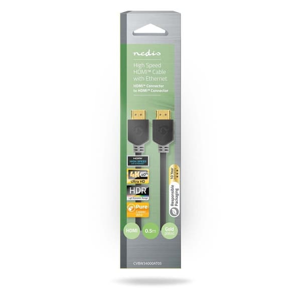 High Speed ​​HDMI ™ kabel med Ethernet | HDMI ™ -kontakt | HDMI ™ -kontakt | 4K@60Hz | ARC | 18 Gbps | 0.50 m | Rund | PVC | Antrasitt | Vindus boks