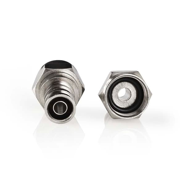 F-Connector | Rett | Hann | Nikkel belagt | 75 Ohm | Krympe | Kabeltilførselsdiameter: 7.0 mm | Kobber | Sølv | 2 stk. | Vindus boks