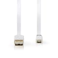 Miniatyrbild 2 av 3: USB-kabel | USB 2.0 | USB-A Hane | USB Micro-B Hane | 480 Mbps | Guldplaterad | 1.00 m | Platt | PVC | Vit | Plastpåse