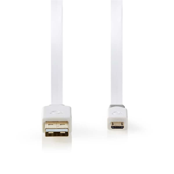 USB-kabel | USB 2.0 | USB-A Hane | USB Micro-B Hane | 480 Mbps | Guldplaterad | 1.00 m | Platt | PVC | Vit | Plastpåse