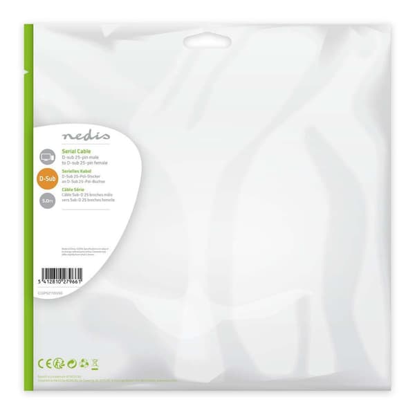 Seriel kabel | D-SUB 25-Pin Han | D-SUB 25-Pin Hun | Nikkelplateret | 5.00 m | Runde | PVC | Elfenben | Plastikpose