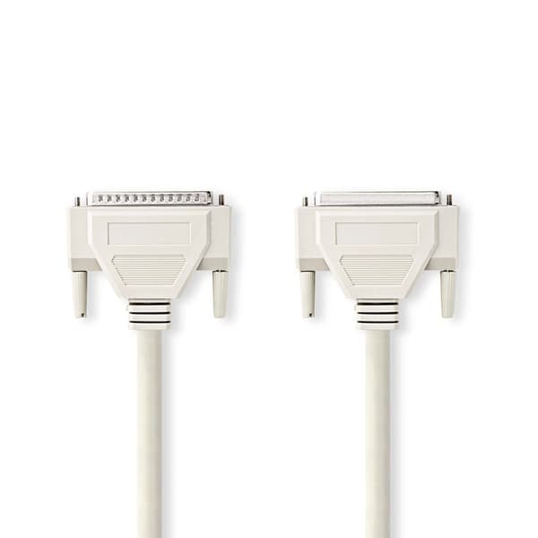 Seriel kabel | D-SUB 25-Pin Han | D-SUB 25-Pin Hun | Nikkelplateret | 5.00 m | Runde | PVC | Elfenben | Plastikpose