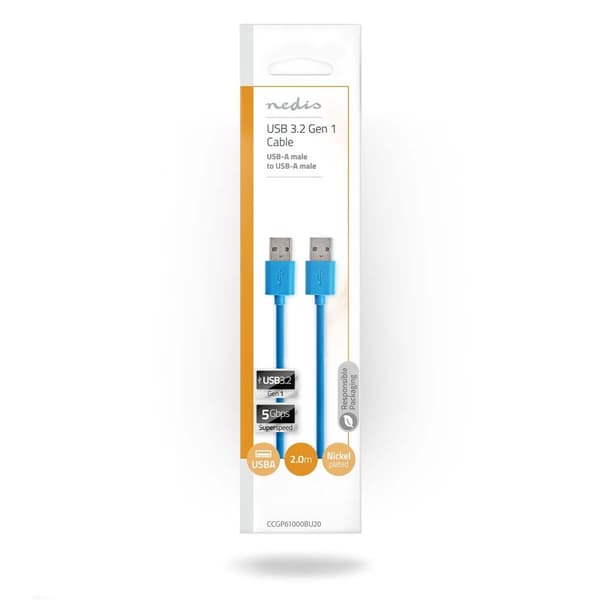 USB-kabel | USB 3.2 Gen 1 | USB-A Han | USB-A Han | 5 Gbps | Nikkelplateret | 2.00 m | Runde | PVC | Blå | Konvolut