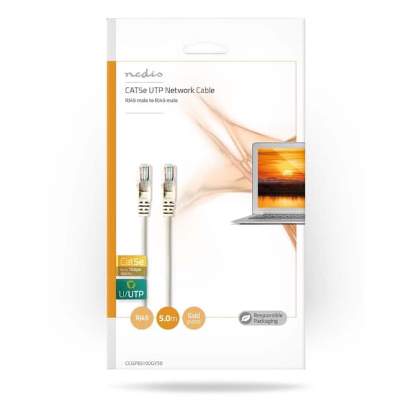CAT5e verkkokaapeli | U/UTP | RJ45 uros | RJ45 uros | 5.00 m | Pyöreä | PVC | Harmaa | Kirjekuori