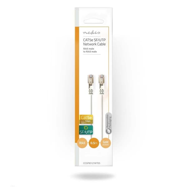 CAT5e nettverkskabel | SF/UTP | RJ45 Han | RJ45 Han | 0.50 m | Rund | PVC | Hvit | Plastpose