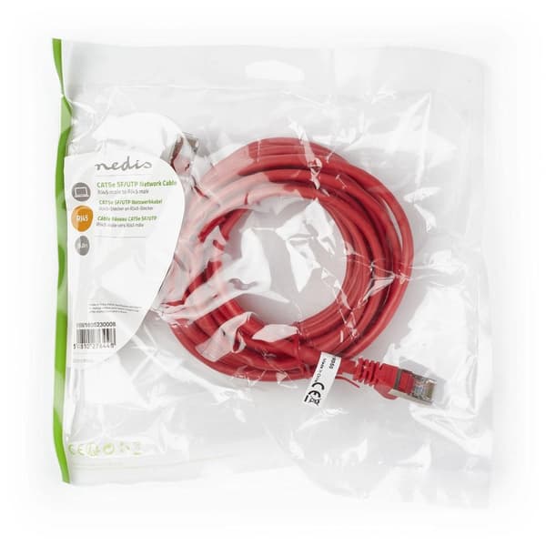 CAT5e nätverkskabel | SF/UTP | RJ45 hane | RJ45 hane | 5.00 m | Rund | PVC | Röd | Plastpåse