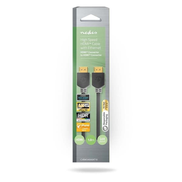 High Speed ​​HDMI ™ kabel med Ethernet | HDMI™ Kontakt | HDMI™ Kontakt | 4K@60Hz | ARC | 18 Gbps | 1.00 m | Rund | PVC | Antracit | Låda