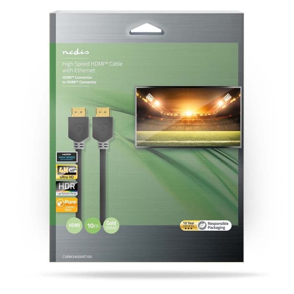 High Speed ​​HDMI ™ kabel med Ethernet | HDMI ™ -kontakt | HDMI ™ -kontakt | 4K@60Hz | ARC | 18 Gbps | 10.0 m | Rund | PVC | Antrasitt | Boks